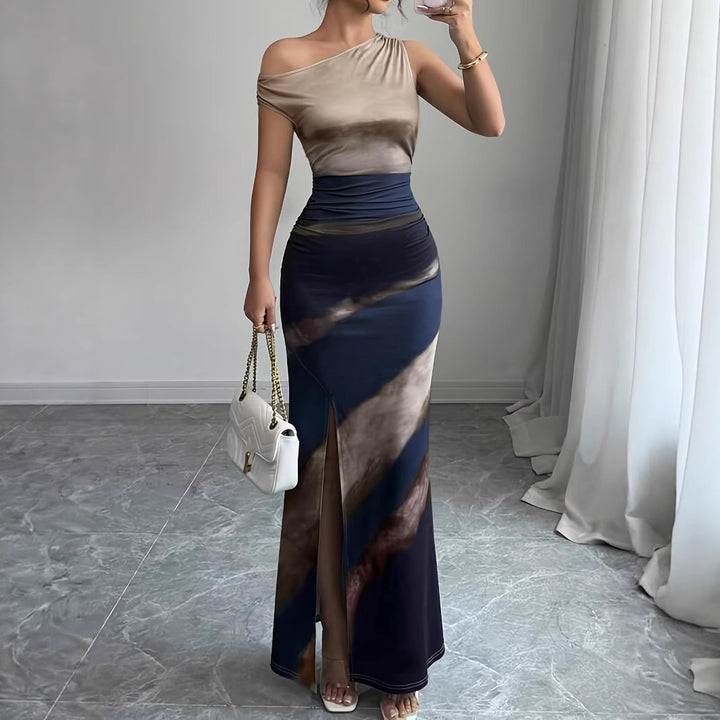 Dame Elegant maxi kjole med asymmetrisk udskæring og sidelæg Stilla