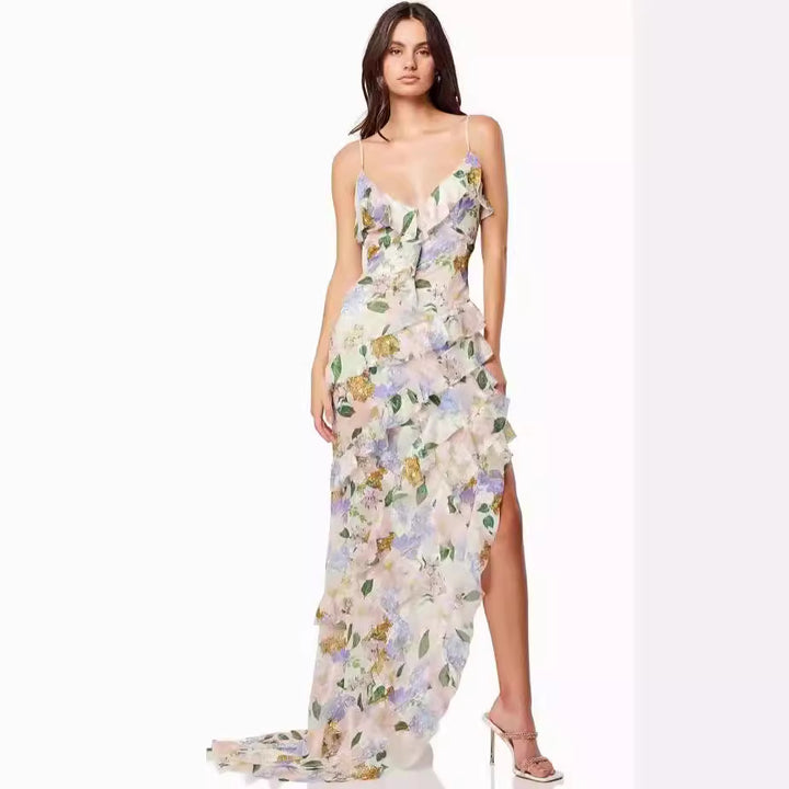 Damer sommer maxi kjole med blomsterprint Skovae