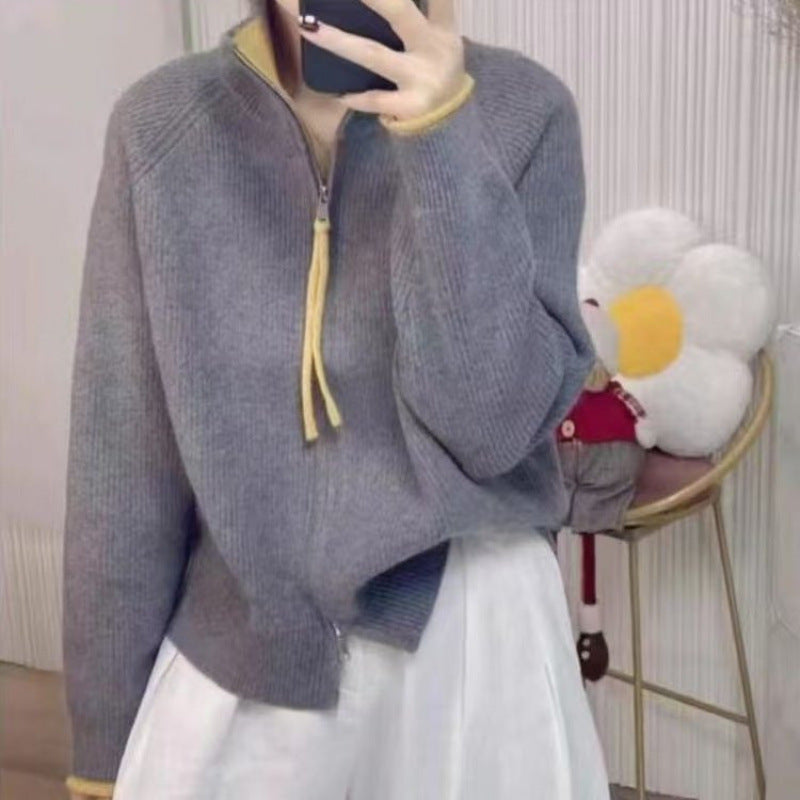 Kvinders strikket sweater med høj krave og lynlås Stilla