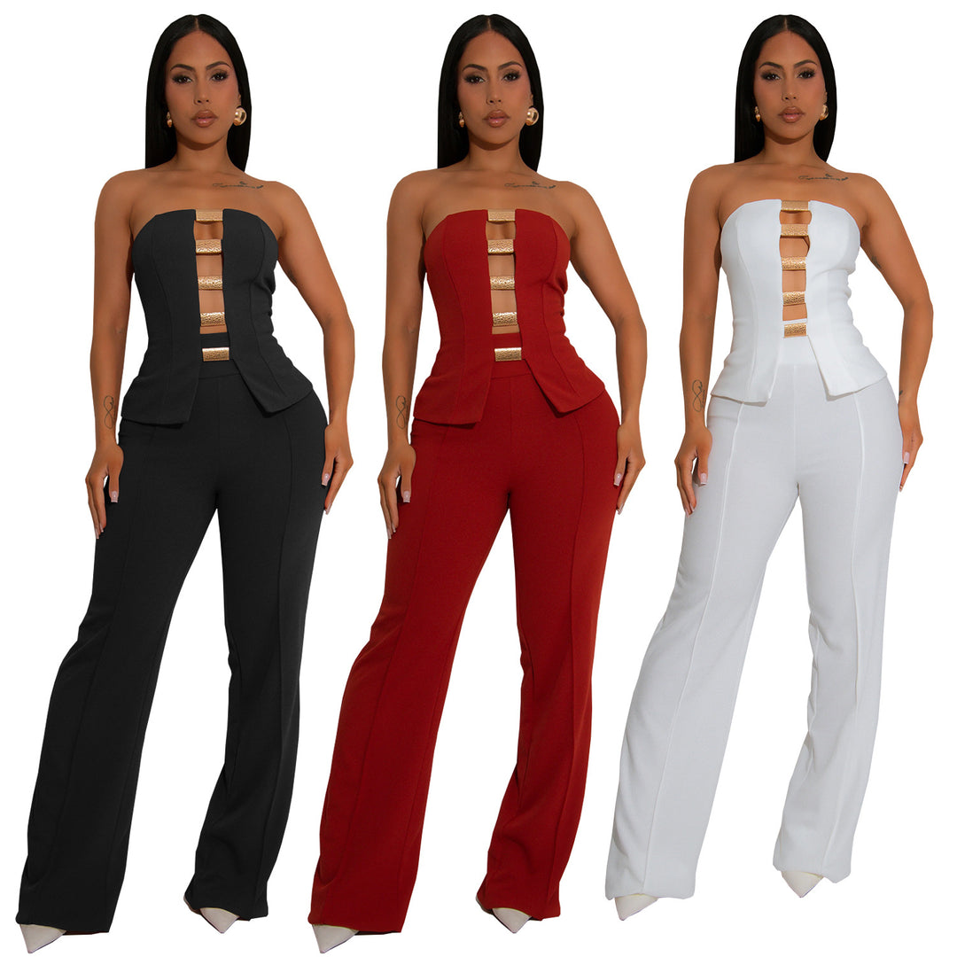 Dame strapless jumpsuit med dekorativ udskæring og tætsiddende snit Stilla