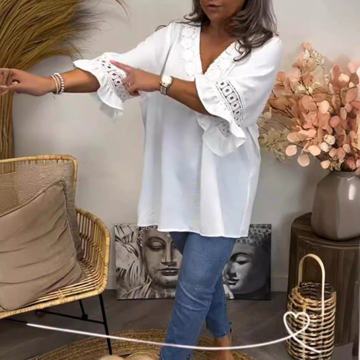 Damer elegant Bluse med florale broderier Stilla