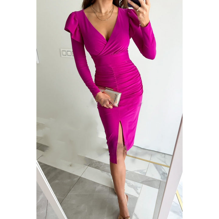 Damer Elegante Langærmet Bodycon Kjole med Flæse Detalje Stilla