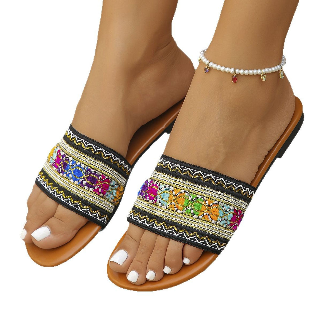 Dame mode pantofler med farverig broderi- og perleudsmykningsdesign Stilla