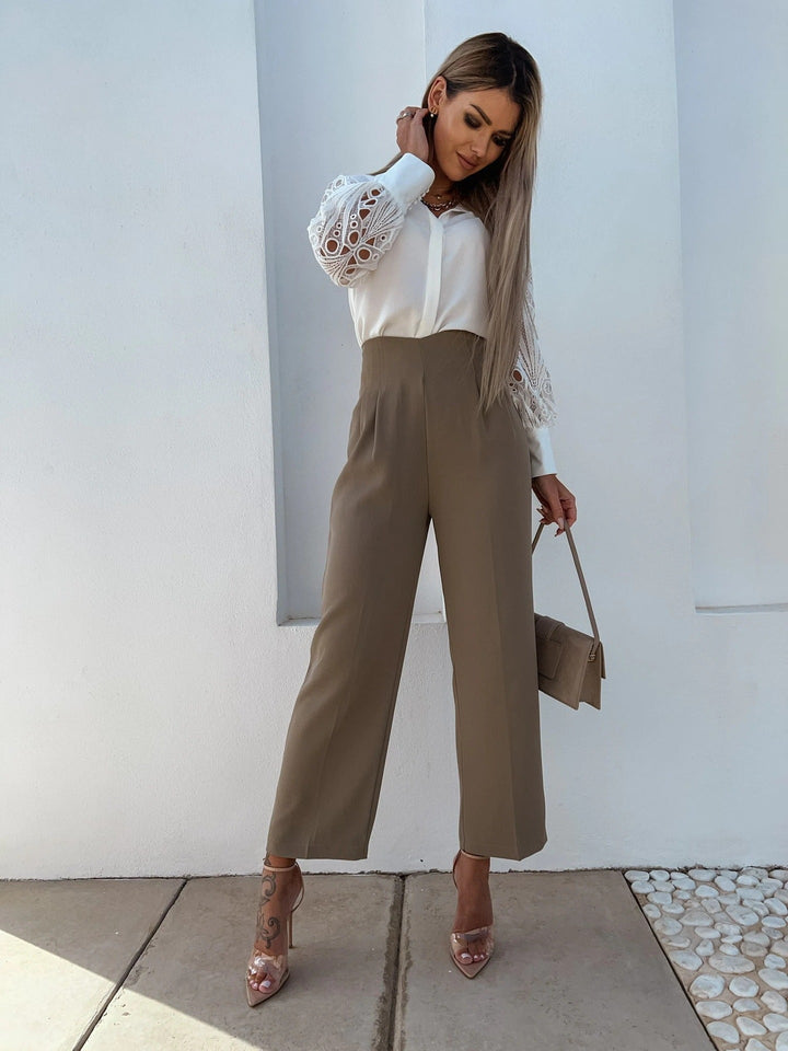 Stilla | Lace Sleeve Bøj Ned Krave Skjorte Bluse Top