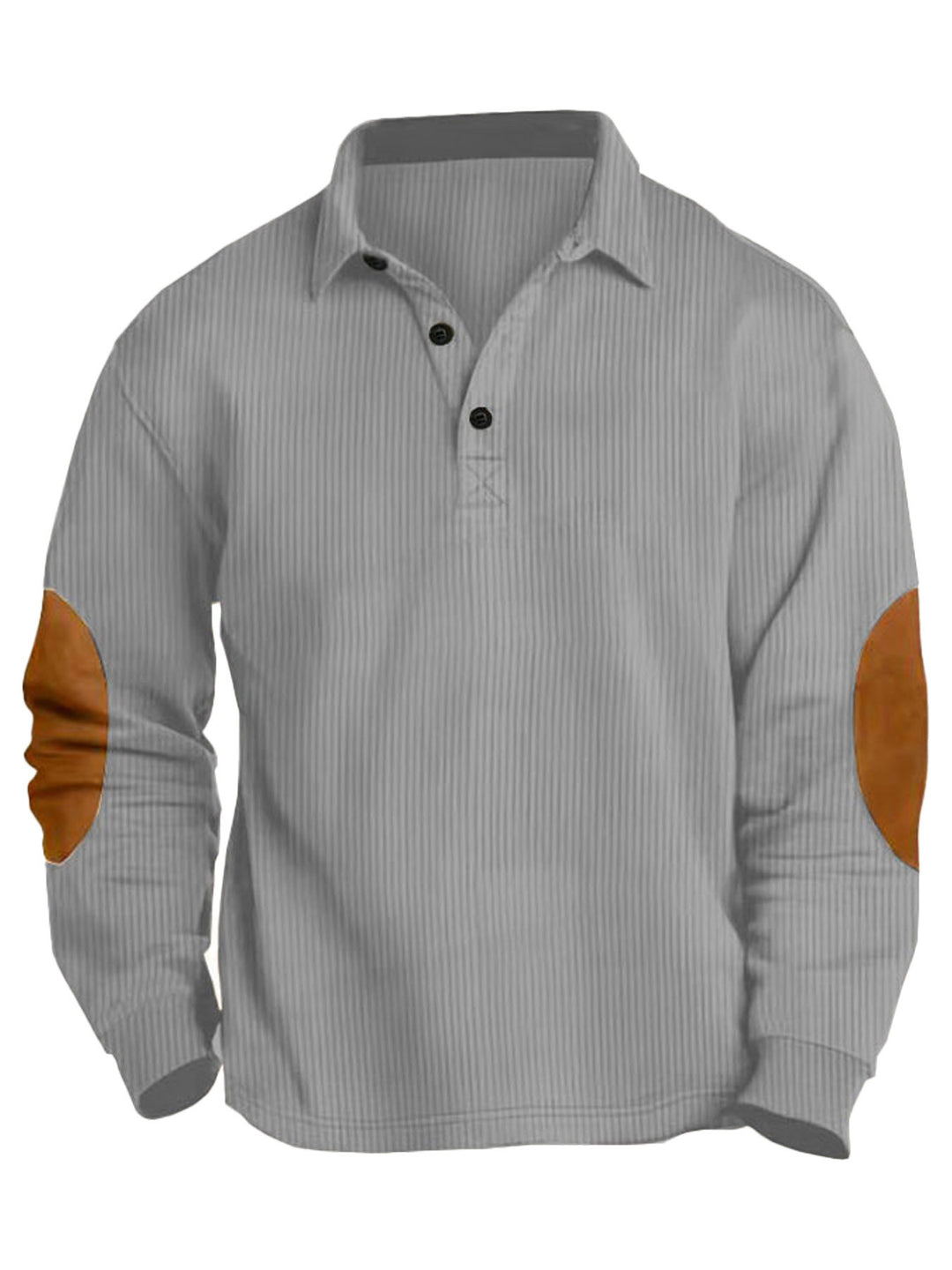 Herrer nan legeres Langærmet poloshirt med skjortekrave, kort knapløsning, fin struktur og velour albuepuder Skovae