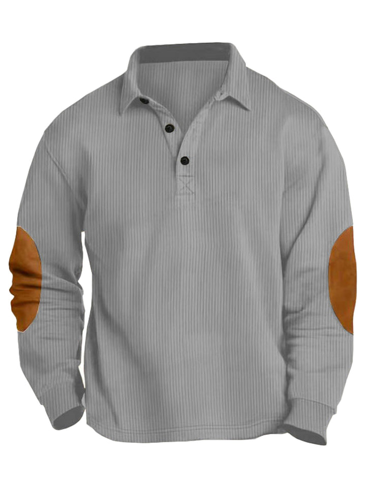 Herrer nan legeres Langærmet poloshirt med skjortekrave, kort knapløsning, fin struktur og velour albuepuder Skovae