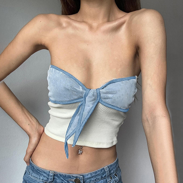 Dame bandeau-top med drapering og bindebånd Stilla