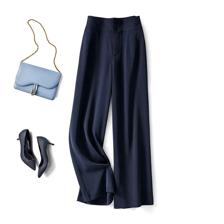 Dame bred High-Waist-bukser i flydende materiale med smart snit Stilla