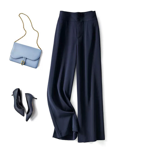 Dame bred High-Waist-bukser i flydende materiale med smart snit Stilla