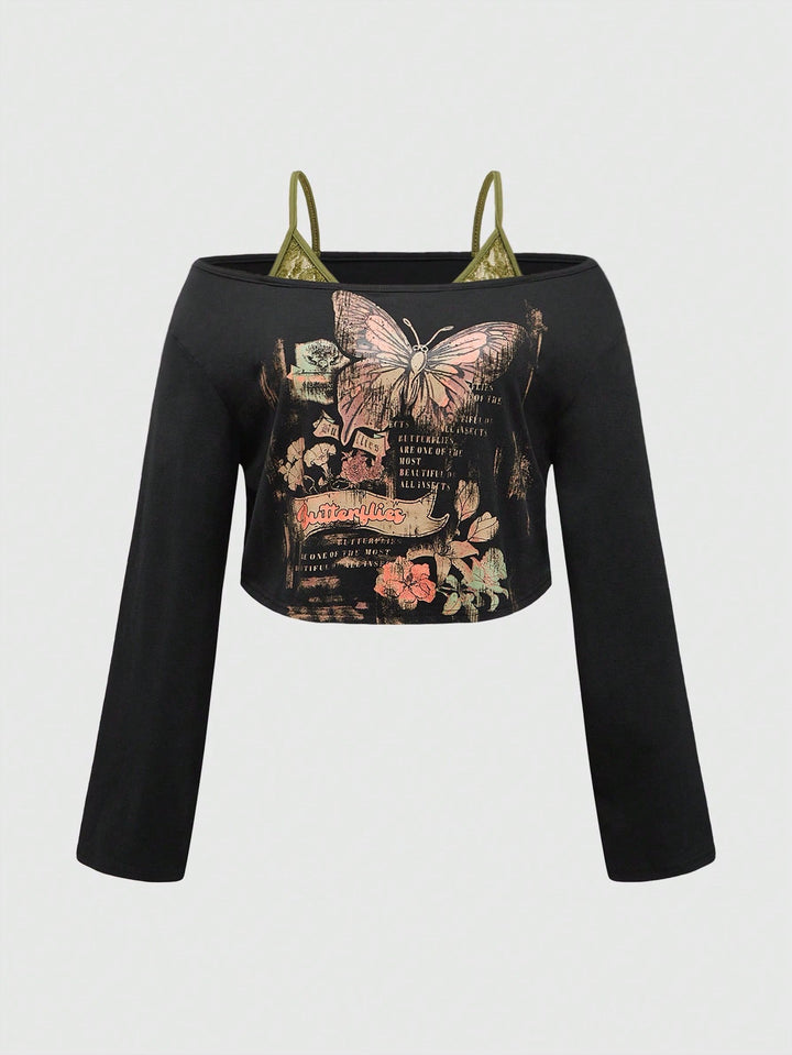 Dame cropped top med kreativ grafiktryk og afslappet snit Stilla