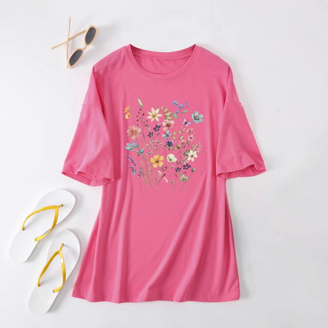 Kvinder Casual Sommer Bluse Skjorte med Blomsterprint Stilla