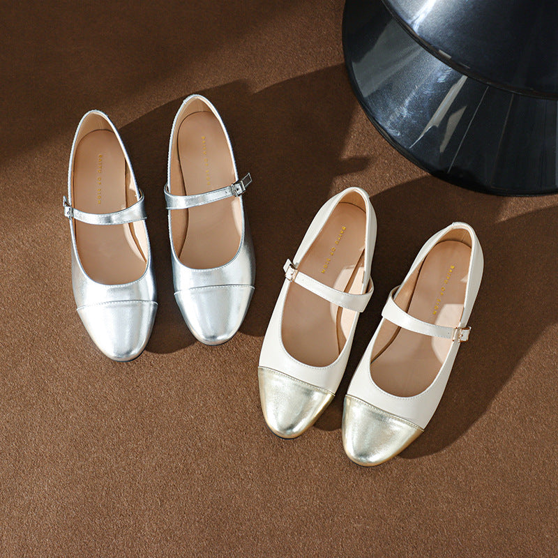 Femme Elegante Mary Jane Ballerinas med Metallic-Accent Stilla