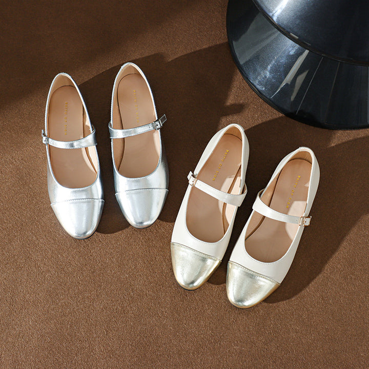 Femme Elegante Mary Jane Ballerinas med Metallic-Accent Stilla