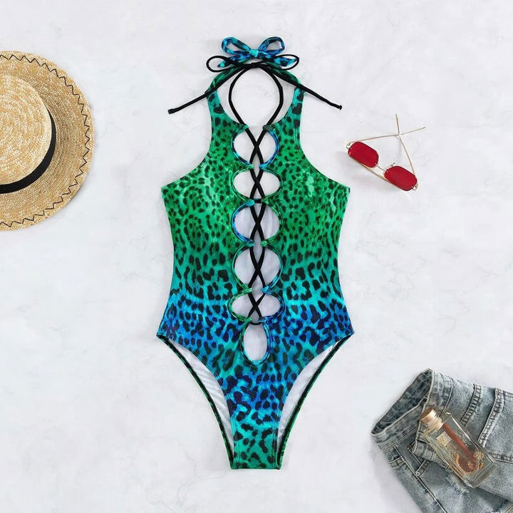 Dame one-piece badedragt med snøret dekoldé Skovae