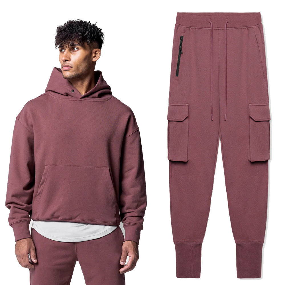 Herre Casual Hoodie med kængurulomme og praktiske cargo-bukser Stilla