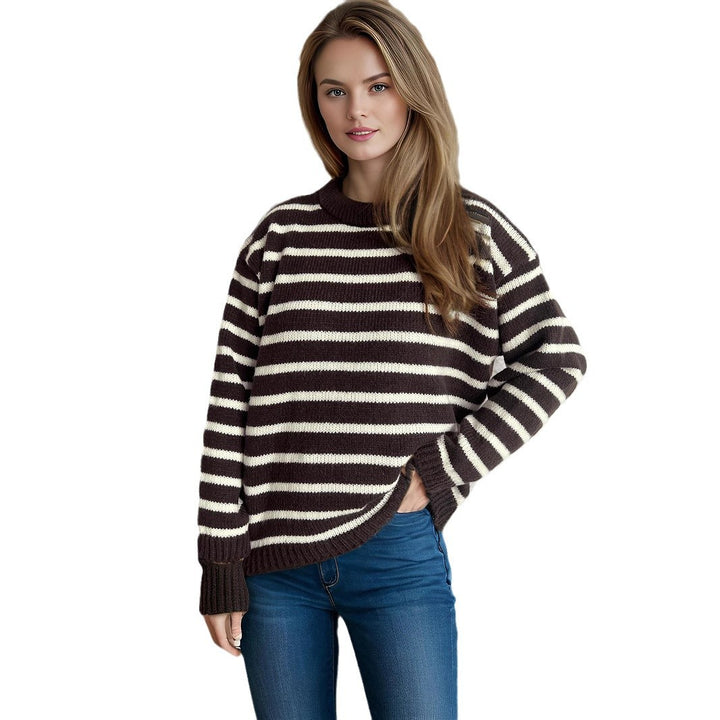 Kvinders afslappede strikket sweater med brede striber og oversized pasform Stilla