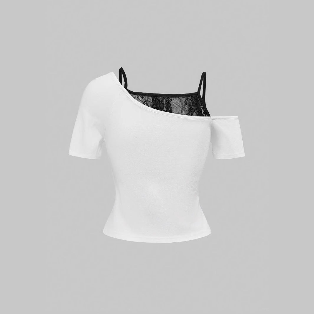Dame Raffineret grafisk T-shirt med spidsunderlag Skovae