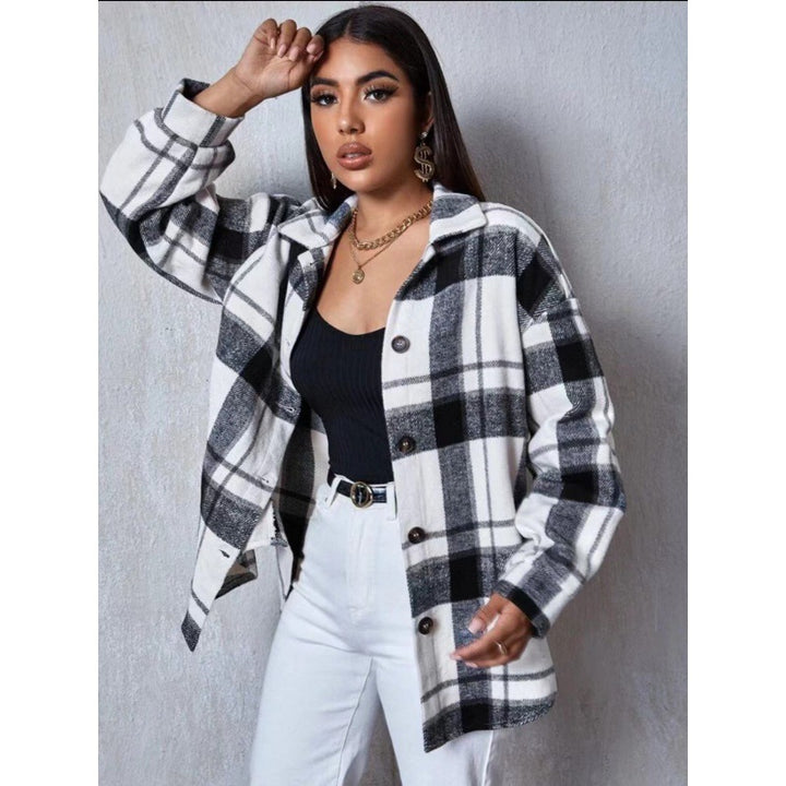 Dame Ruted Flannel skjortejakke i Oversized-stil Stilla