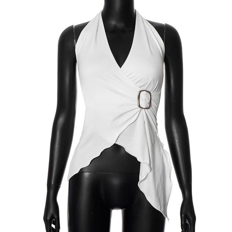 Dame asymmetrisk indpakningstop med spænde detalje Stilla