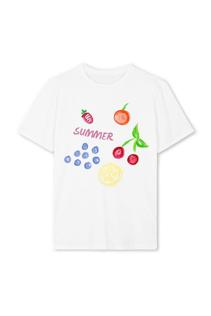 Dame T-shirt med farverigt motiv og kreativt design Skovae