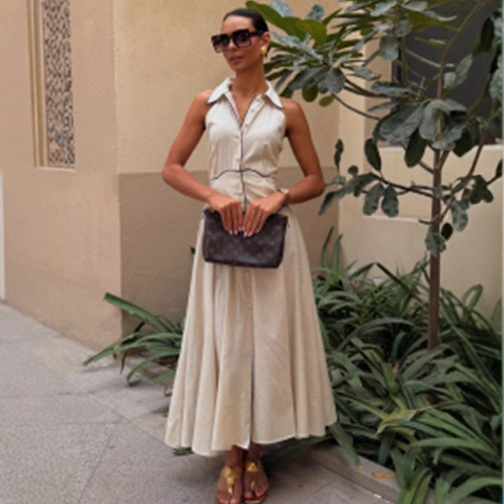 Dame wrap dress med elegant krave og knapdetaljer Stilla