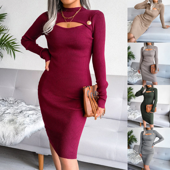 Dame strikkjole med raffineret cut-out og elegant ribstruktur Stilla