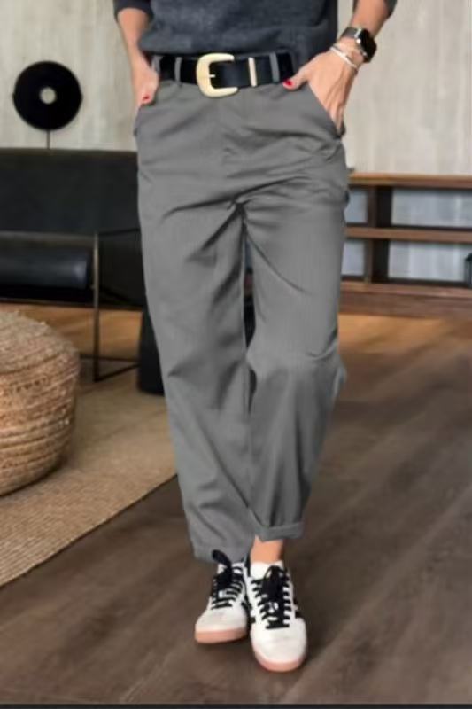 Dame klassisk chinos med bred ben og elegant pressefold Stilla