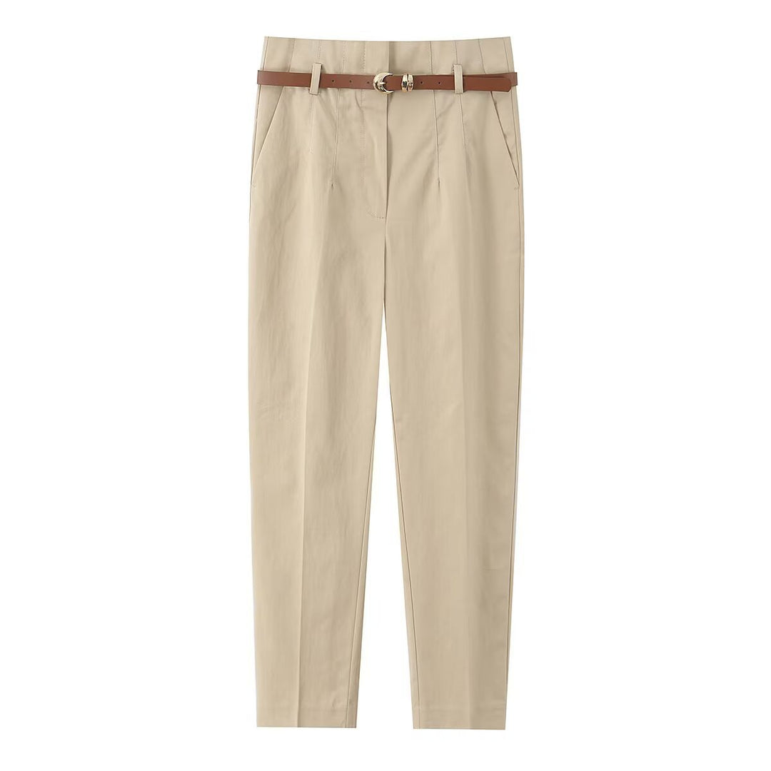 Dame elegant Chino bukser med praktiske lommer og moderne bælte Skovae