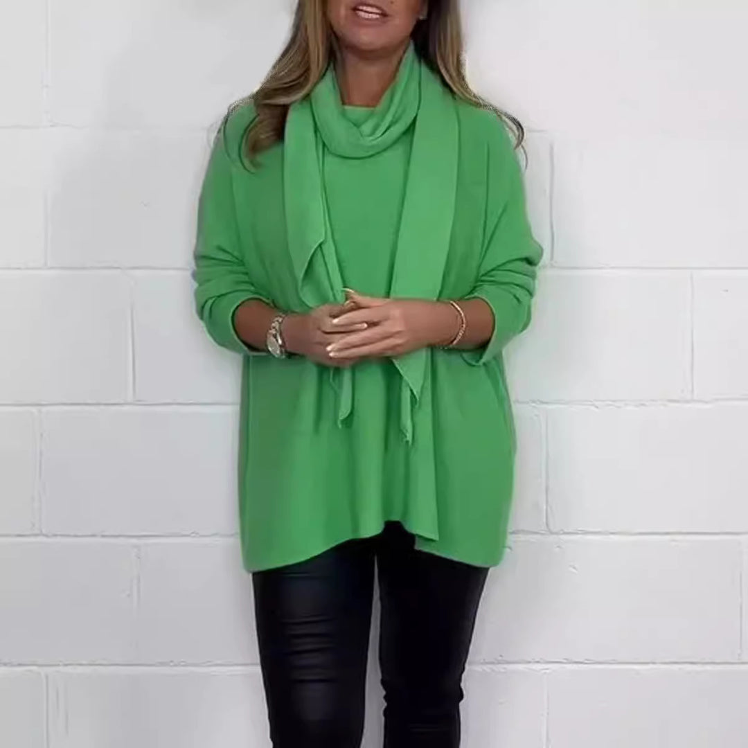 Dame Afslappet Fit Sweater med Mode Halstørklæde Stilla