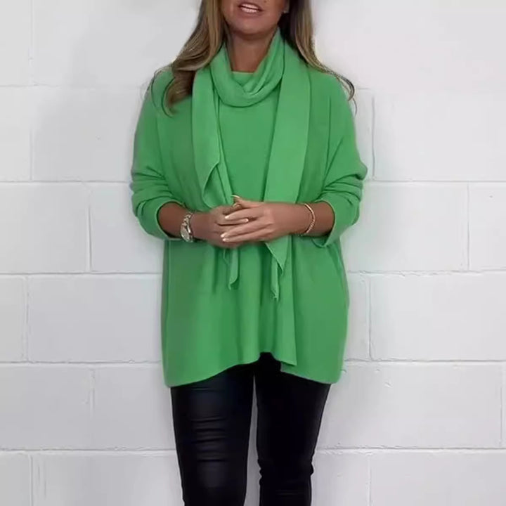 Dame Afslappet Fit Sweater med Mode Halstørklæde Stilla