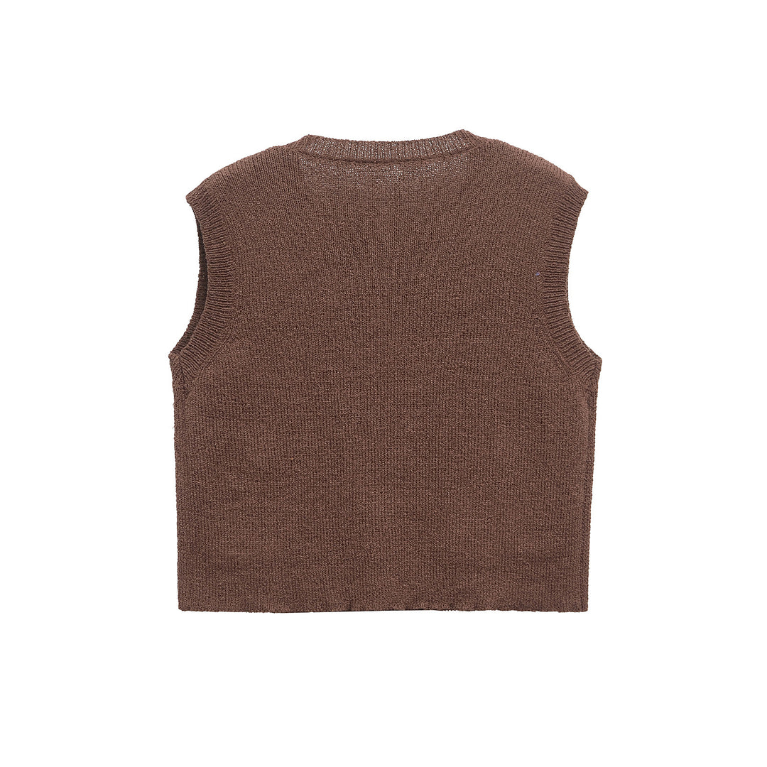 Femme Strikknap-Cardigan uden ærmer Vest Stilla
