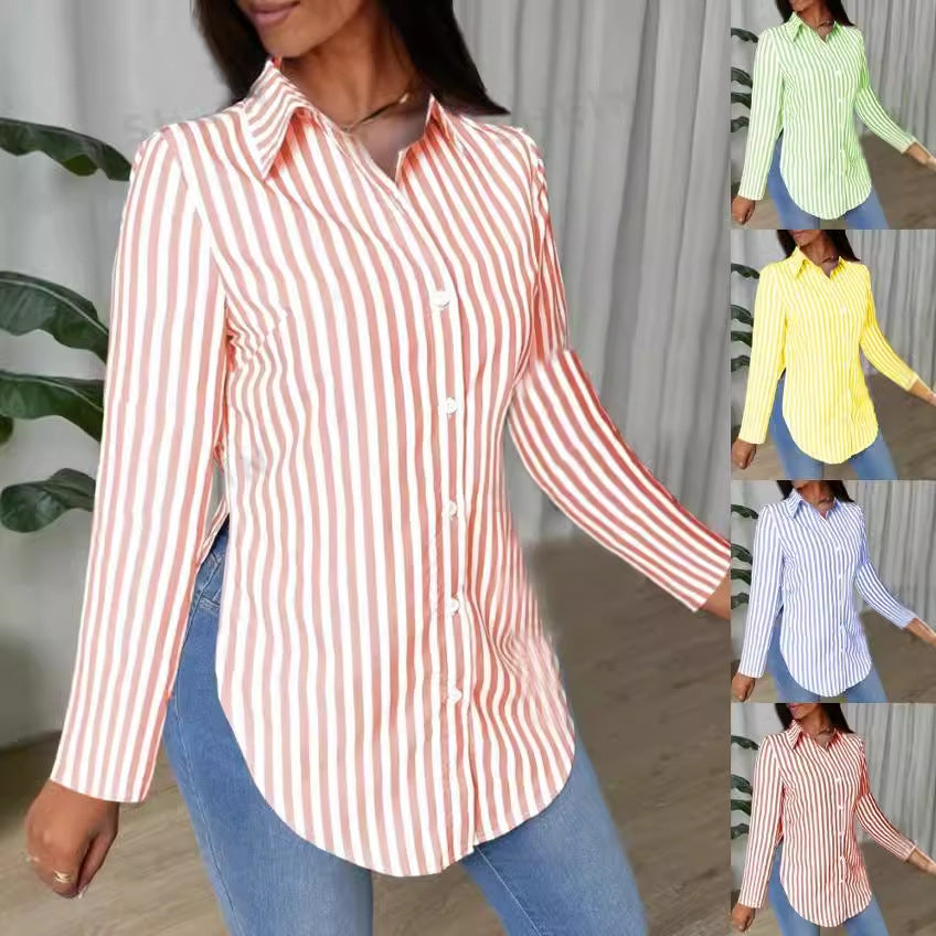 Dame klassisk stribet bluse med moderne snit og fine detaljer Stilla