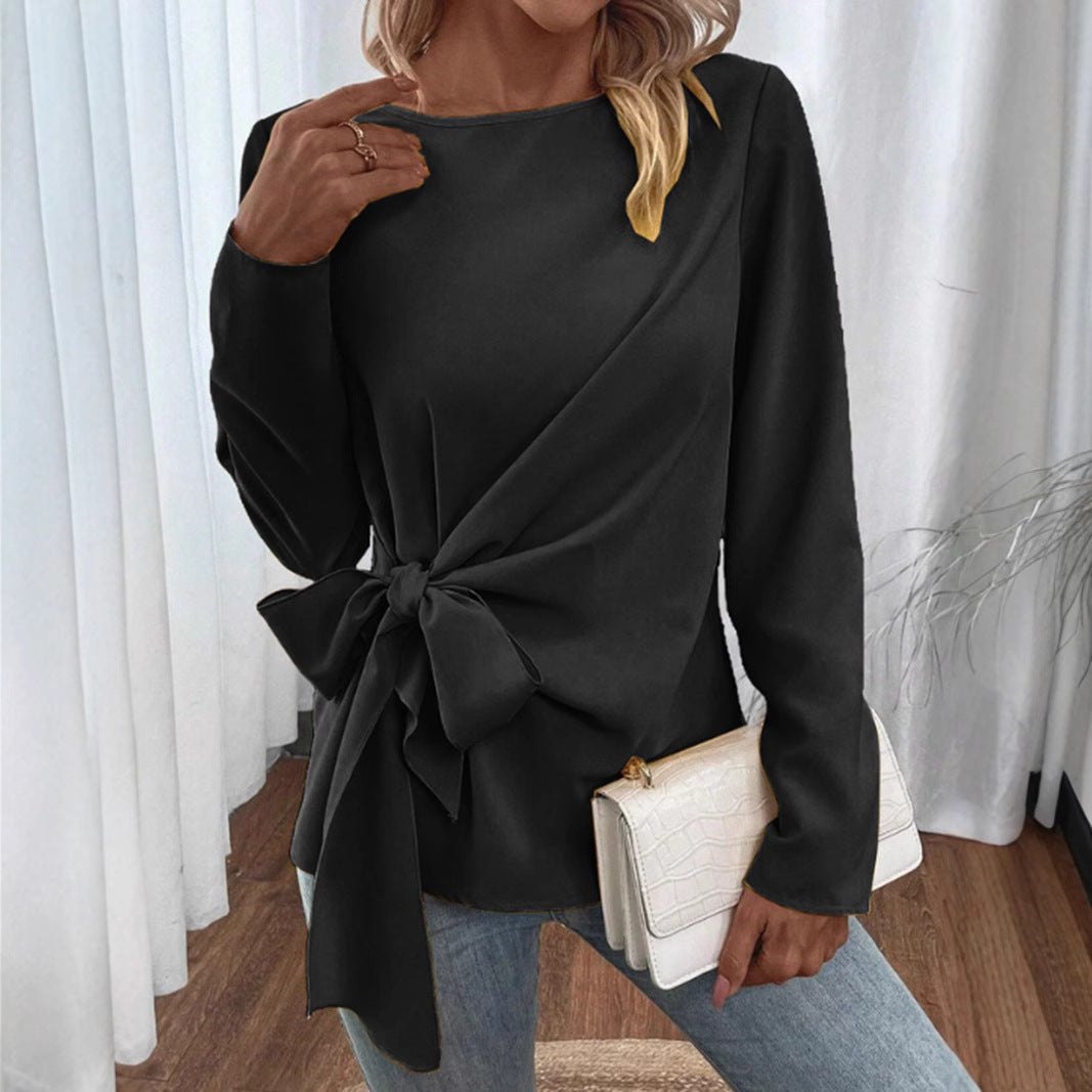 Dame elegant top med asymmetrisk knude-design og lange ærmer Stilla