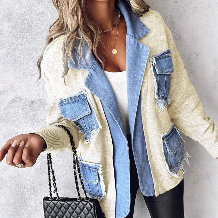 Kvinders afslappede cardigan med to påsyede brystlommer og detalje-elskende denim Stilla