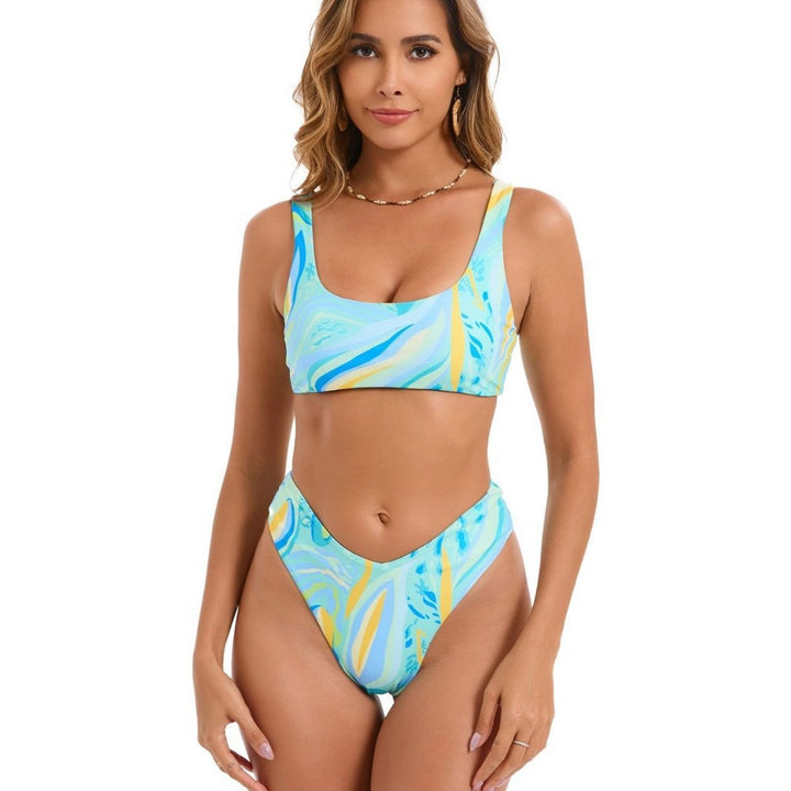 Dame bikini-sæt med trendy geometrisk design og høj benudskæring Stilla