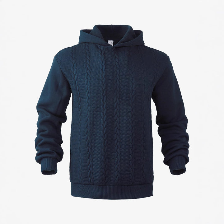 Herrer hoodie i strikket look med fletmønster og ribbet kant Skovae
