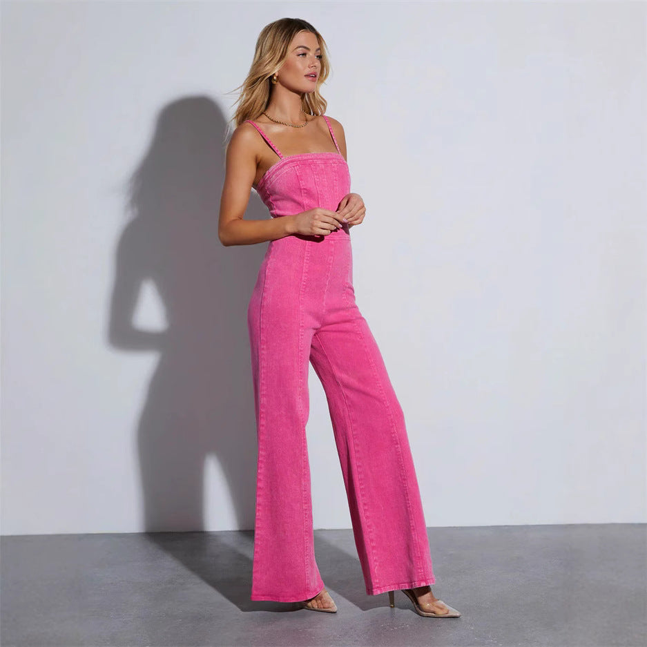 Dame jumpsuit lavet af høj kvalitet denim med bredt ben og justerbare stropper Stilla