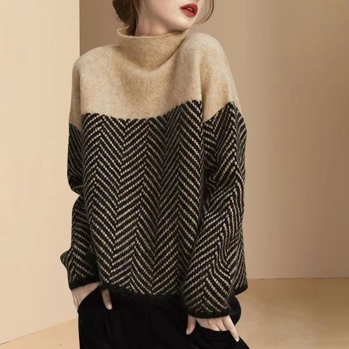 Kvinders sweater med høj krave og moderne bikubemønster Stilla