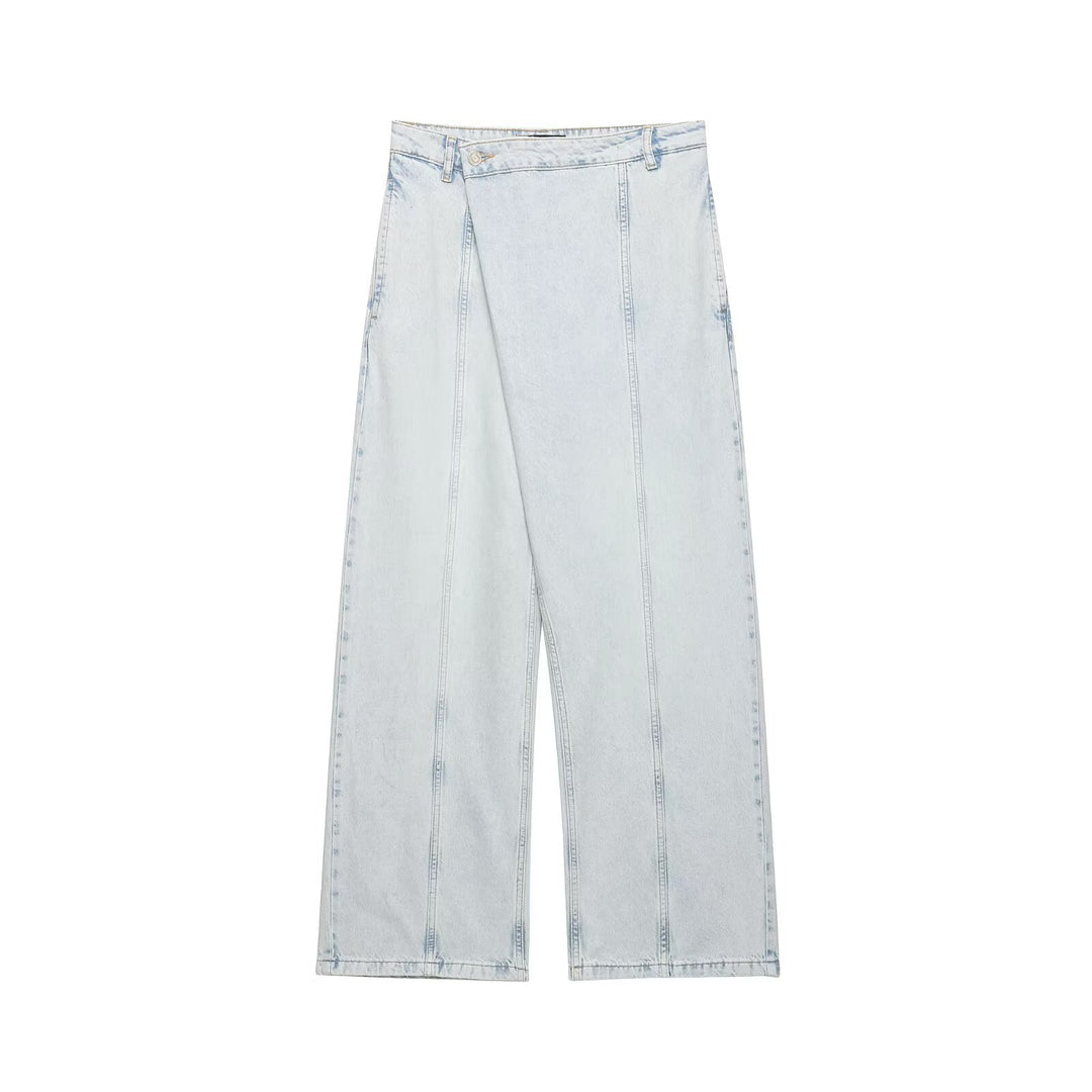 Dame løse High-Waist jeans med dekorative sømme og afslappet snit Skovae
