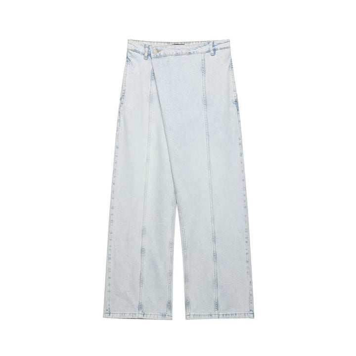 Dame løse High-Waist jeans med dekorative sømme og afslappet snit Skovae