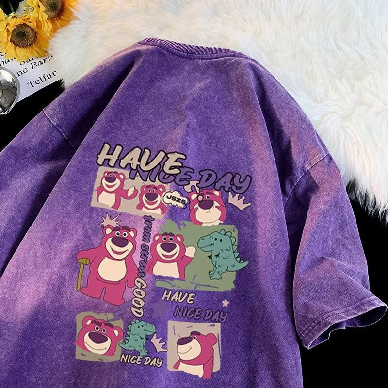 Dame T-shirt med glad cartoon-motiv og afslappet oversized-snit Stilla