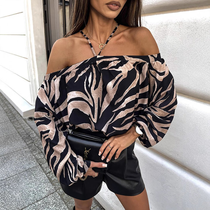 Dame Off-Shoulder Bluse med Leopardmønster Stilla