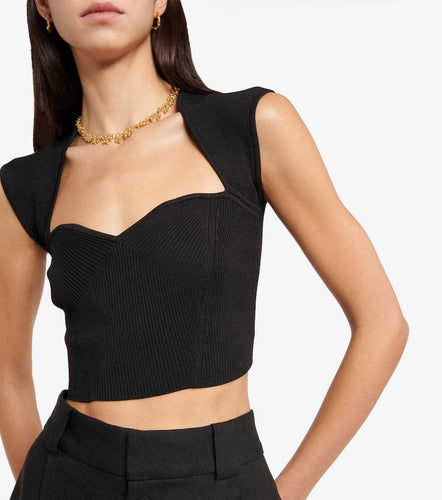 Dame Crop Top med struktureret snit og dyb V-hals Skovae