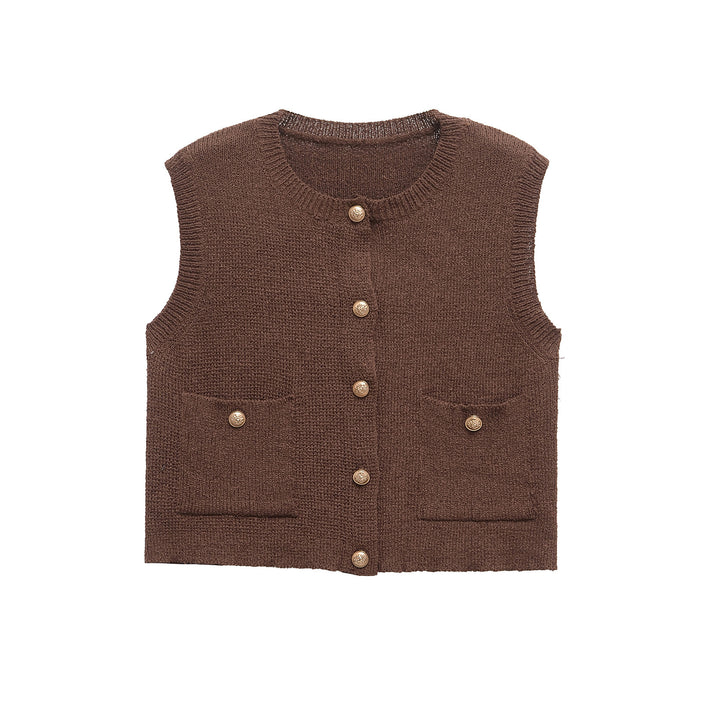 Femme Strikknap-Cardigan uden ærmer Vest Stilla