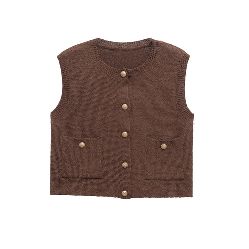 Femme Strikknap-Cardigan uden ærmer Vest Stilla