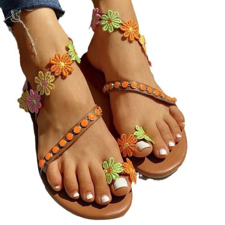 Dame Farverige Smykke-Sandaler med blomstermotiver og behagelig fodseng Stilla