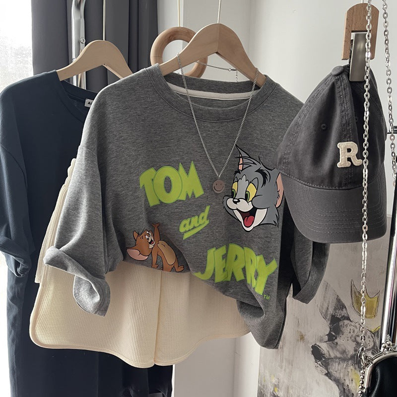 Dame Sweater i afslappet cartoon-stil med kreativt tryk Stilla