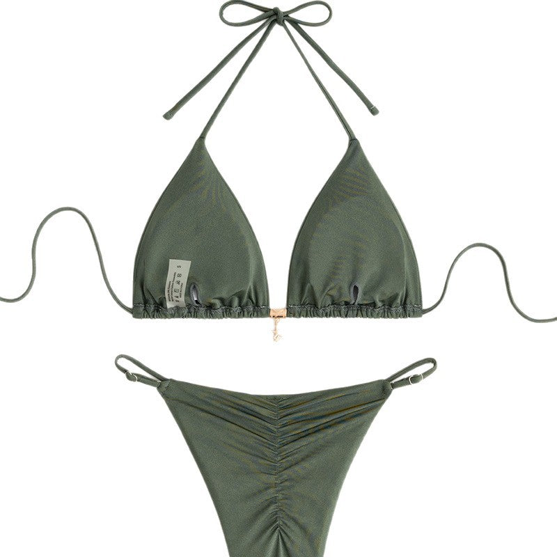 Dame Triangel-Bikini-Sæt med smalle stropper og justerbar trusse Skovae