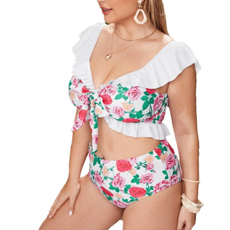 Dame bikini-sæt med legende ruffles design og blomster mønster Skovae