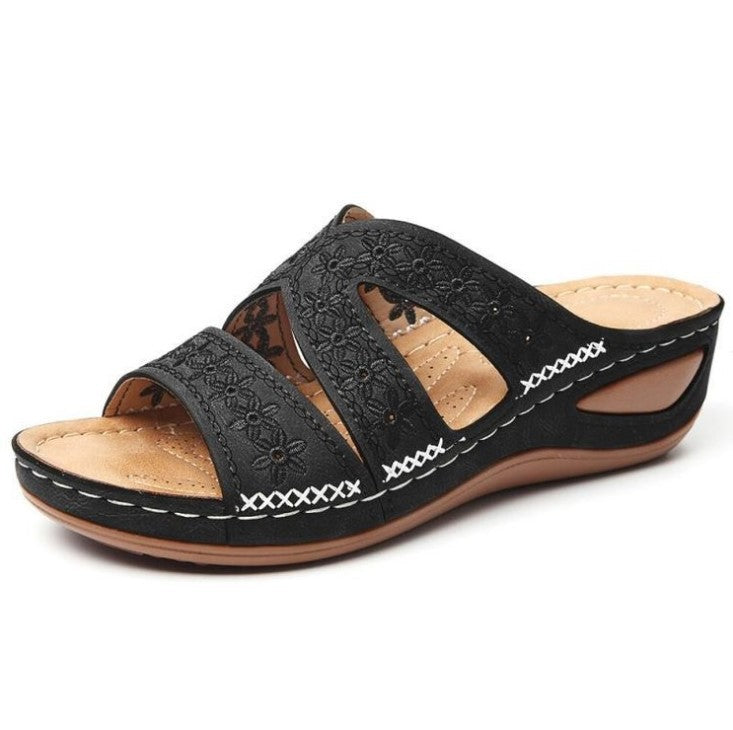 Dame Komfortable Wedge-sandaler med blomsterdetaljer og anatomisk fodseng Stilla
